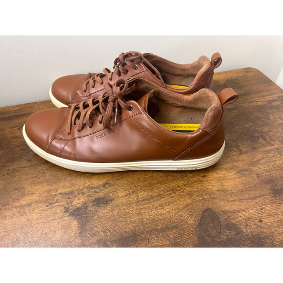 Cole Haan Grand Leather Sneakers Men’s Size 12 Brown Lace-Up Shoes - Picture 2 of 6